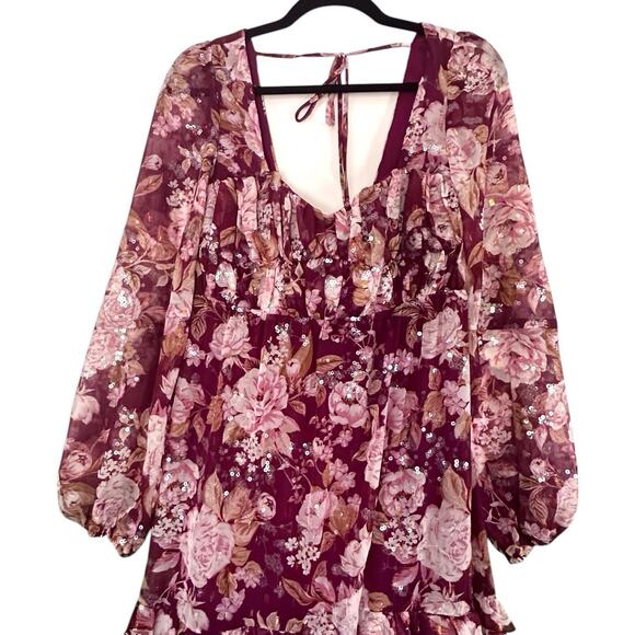 Altar’d State Womens‎ Burgundy Sequin Floral Maxi Dress Open Back Size Small - Picture 4 of 16
